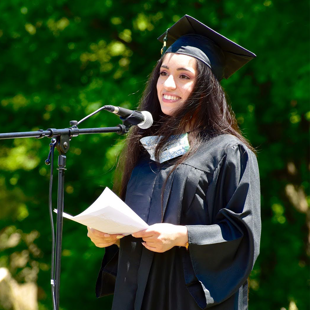 Sama Mahdi, Student Government President gives a speech at Commencement